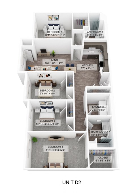 a floor plan of a unit d2 of a apartment building